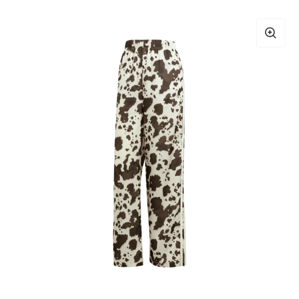 adidas Women's Wide-Leg Track Pants in White with Brown Cow Print - Picture 3 of 3